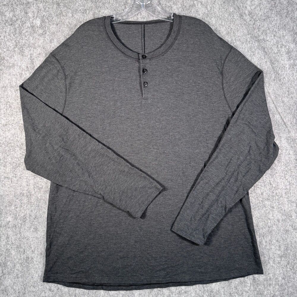 Lululemon Henley Shirt Mens Size 2XL Gray Heather Pullover Long Sleeve